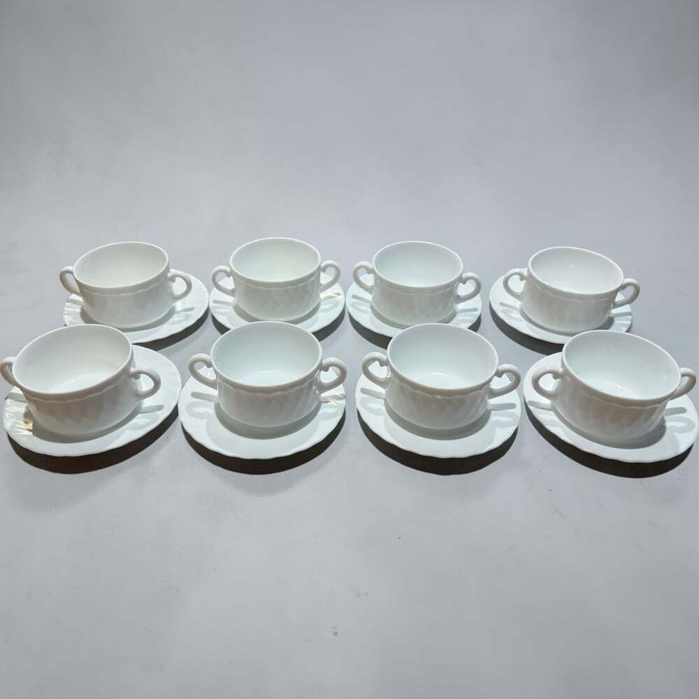 Rosenthal Monbijou Cream Soup Cup and Saucer Set of 8 White Porcelain Bavaria